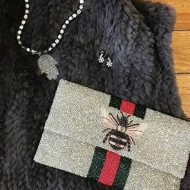 Moyna Beaded 3d Bee Clutch | Silver