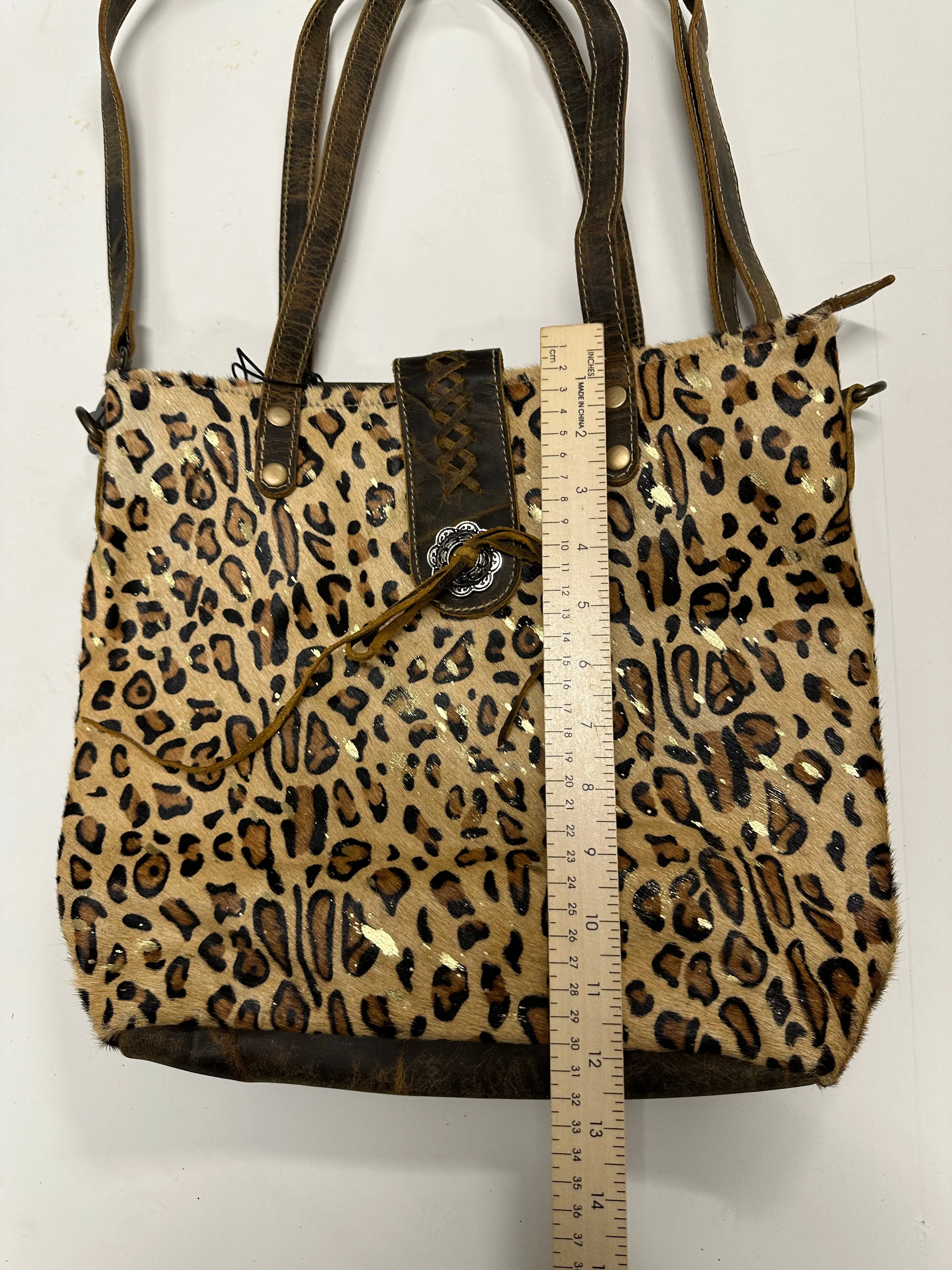 Myra Bag large shoulder Bag Leather Purse Cheetah Print with Hairon Small