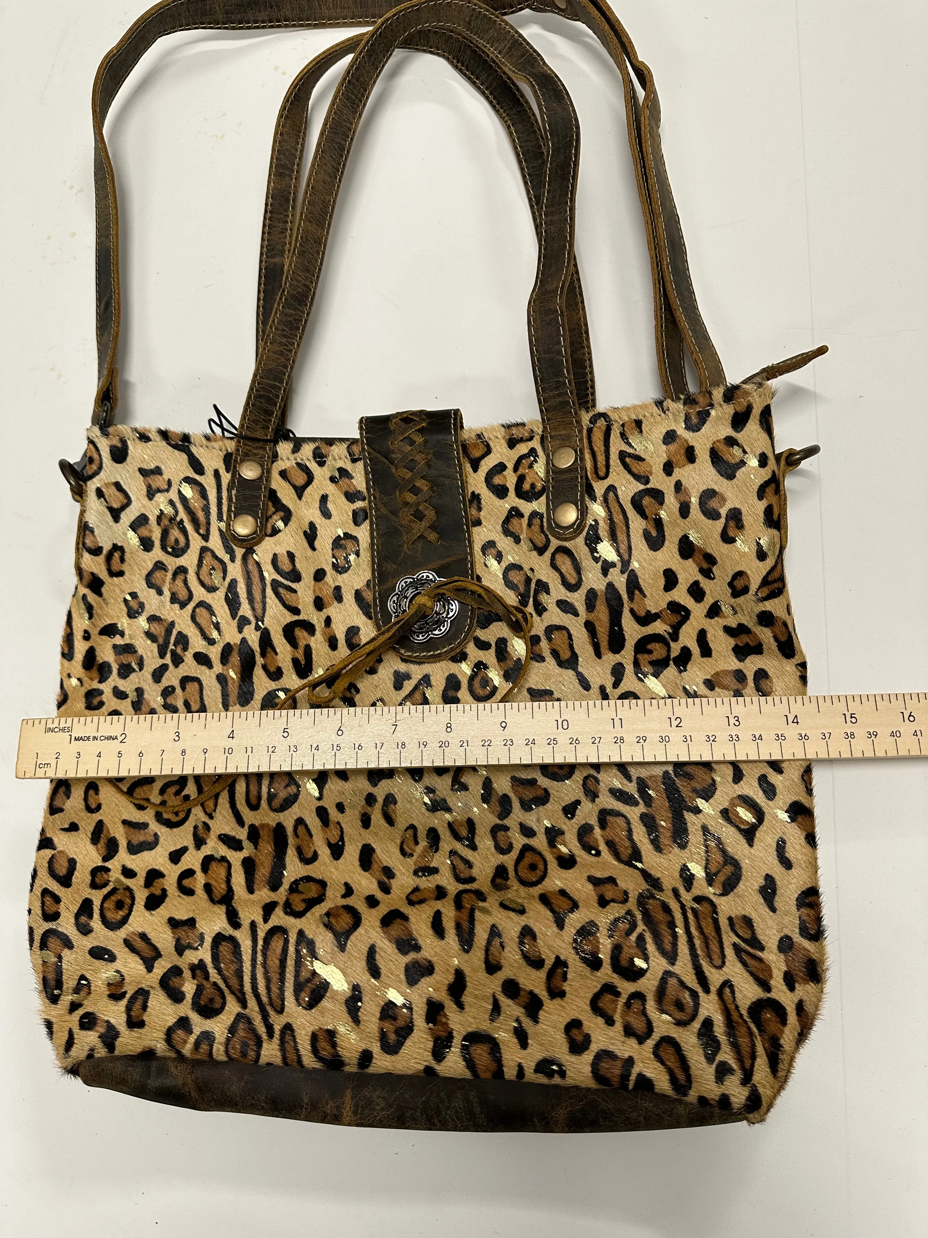 Myra Bag large shoulder Bag Leather Purse Cheetah Print with Hairon Small