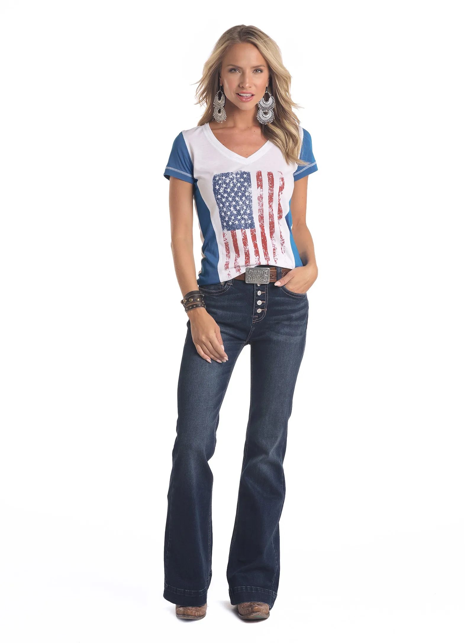 Panhandle Slim® Women's Stars & Stripes Print Half Sleeve Western T-Shirt