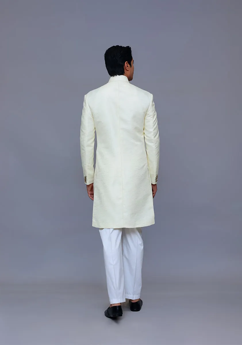 Premium Kambal Jamawar Cream Traditional Sherwani