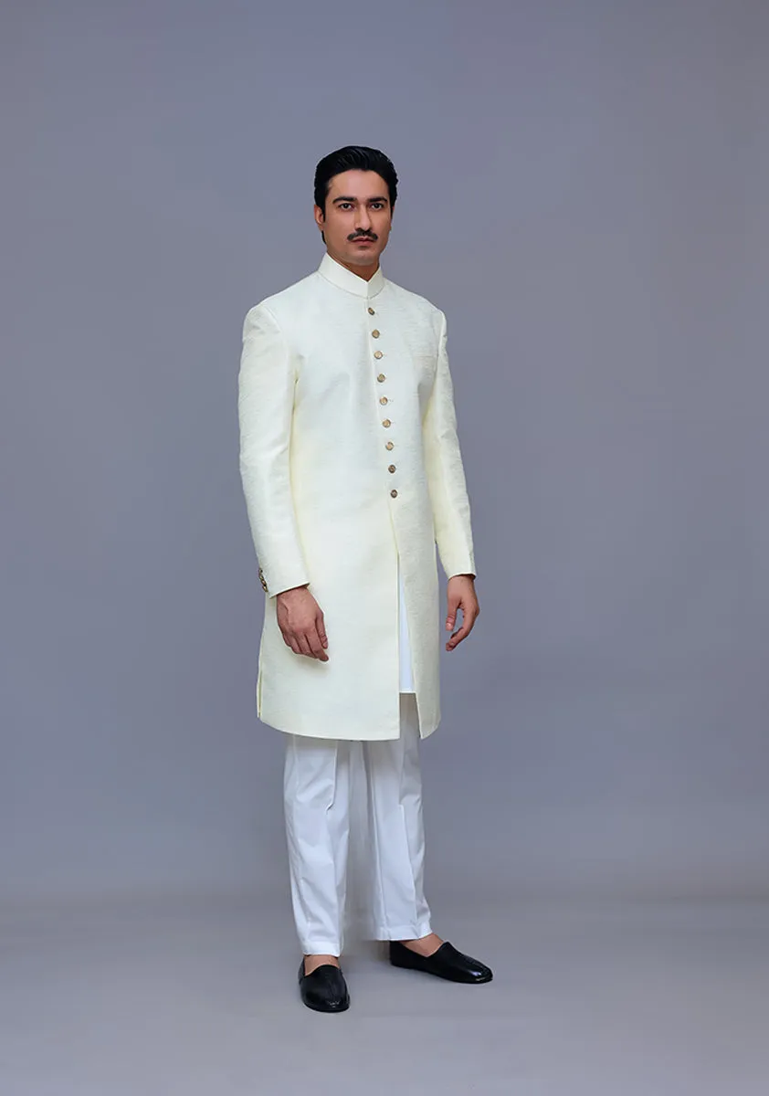 Premium Kambal Jamawar Cream Traditional Sherwani