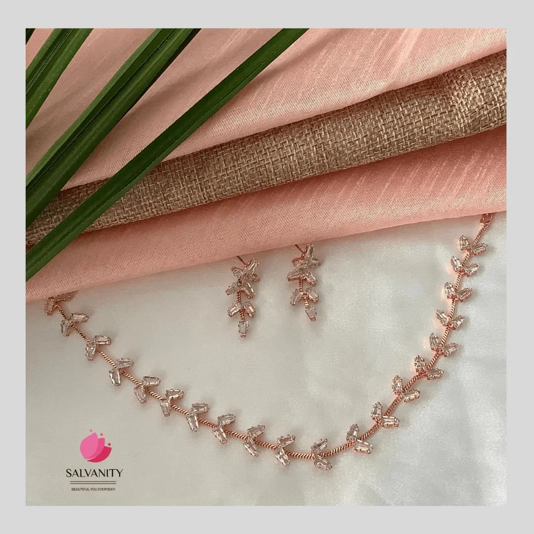 Salvanity Glass Stone Necklace Set - Rose Gold
