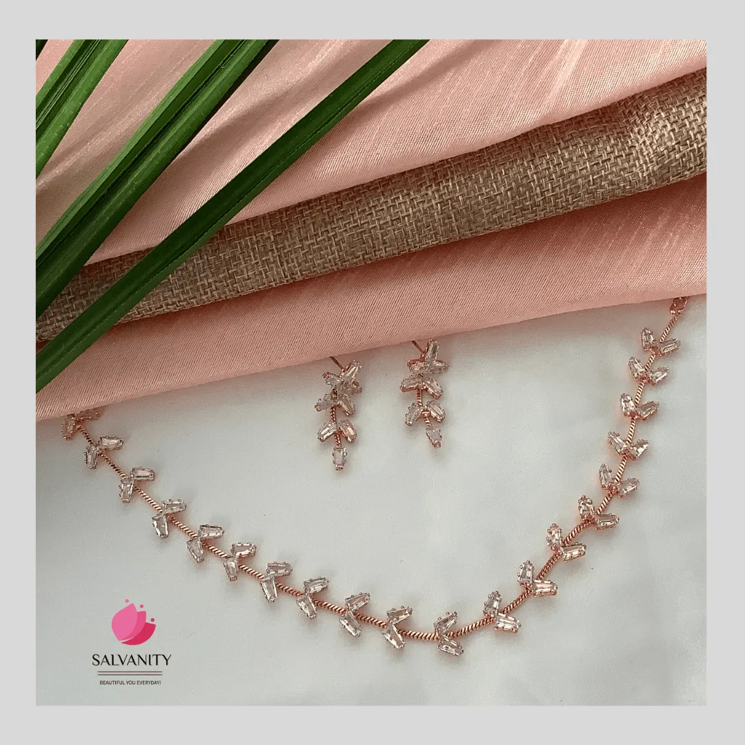 Salvanity Glass Stone Necklace Set - Rose Gold
