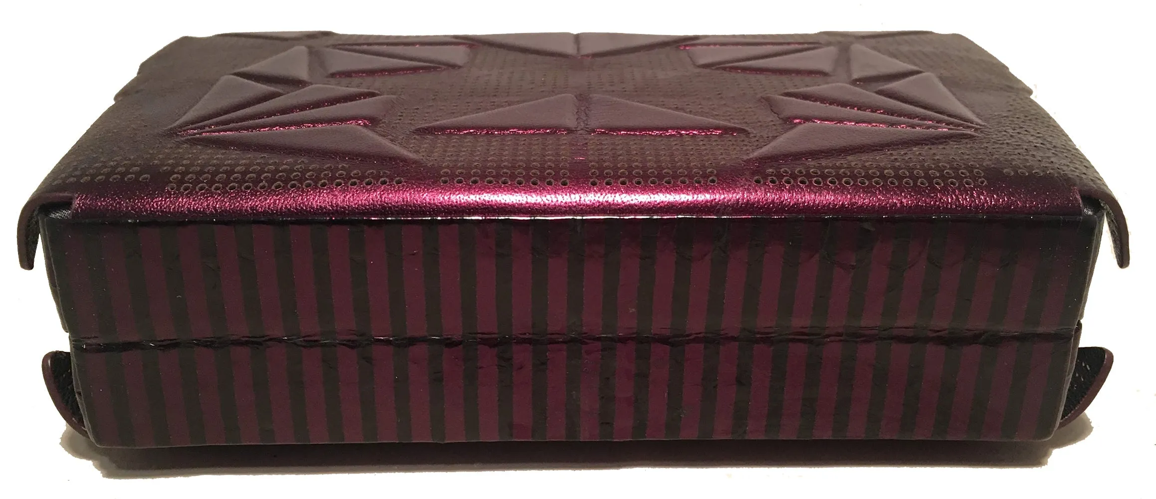 Tonya Hawkes Purple Metallic Embossed and Laser Cut Leather Clutch