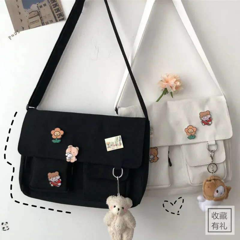 Uniwim Women Simple Messenger Bag Casual Satchel Ladies Handbags Shoulder Bag Pouch Girls Sweet Printed Canvas Cross School Bags Purses
