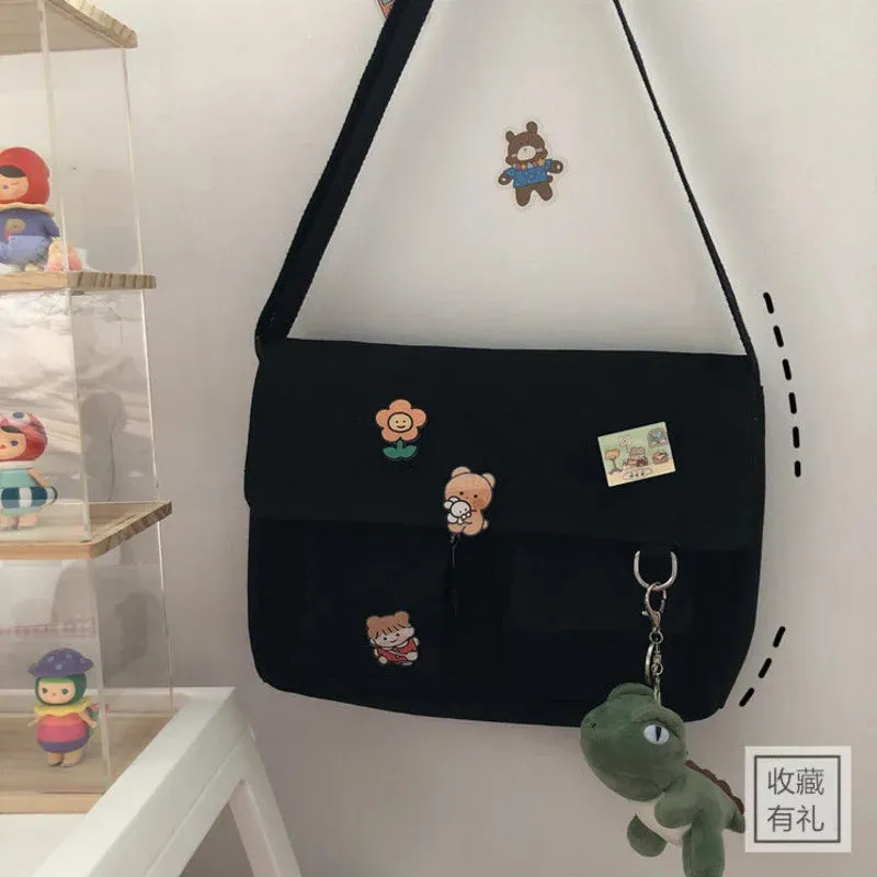 Uniwim Women Simple Messenger Bag Casual Satchel Ladies Handbags Shoulder Bag Pouch Girls Sweet Printed Canvas Cross School Bags Purses