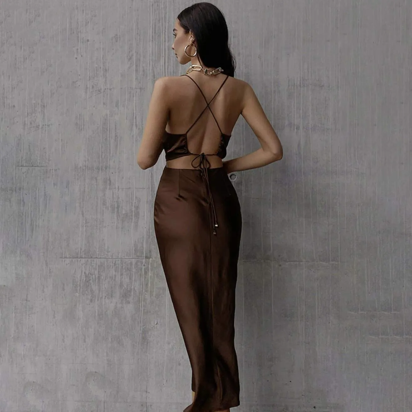 Veronique Brown Party Dress