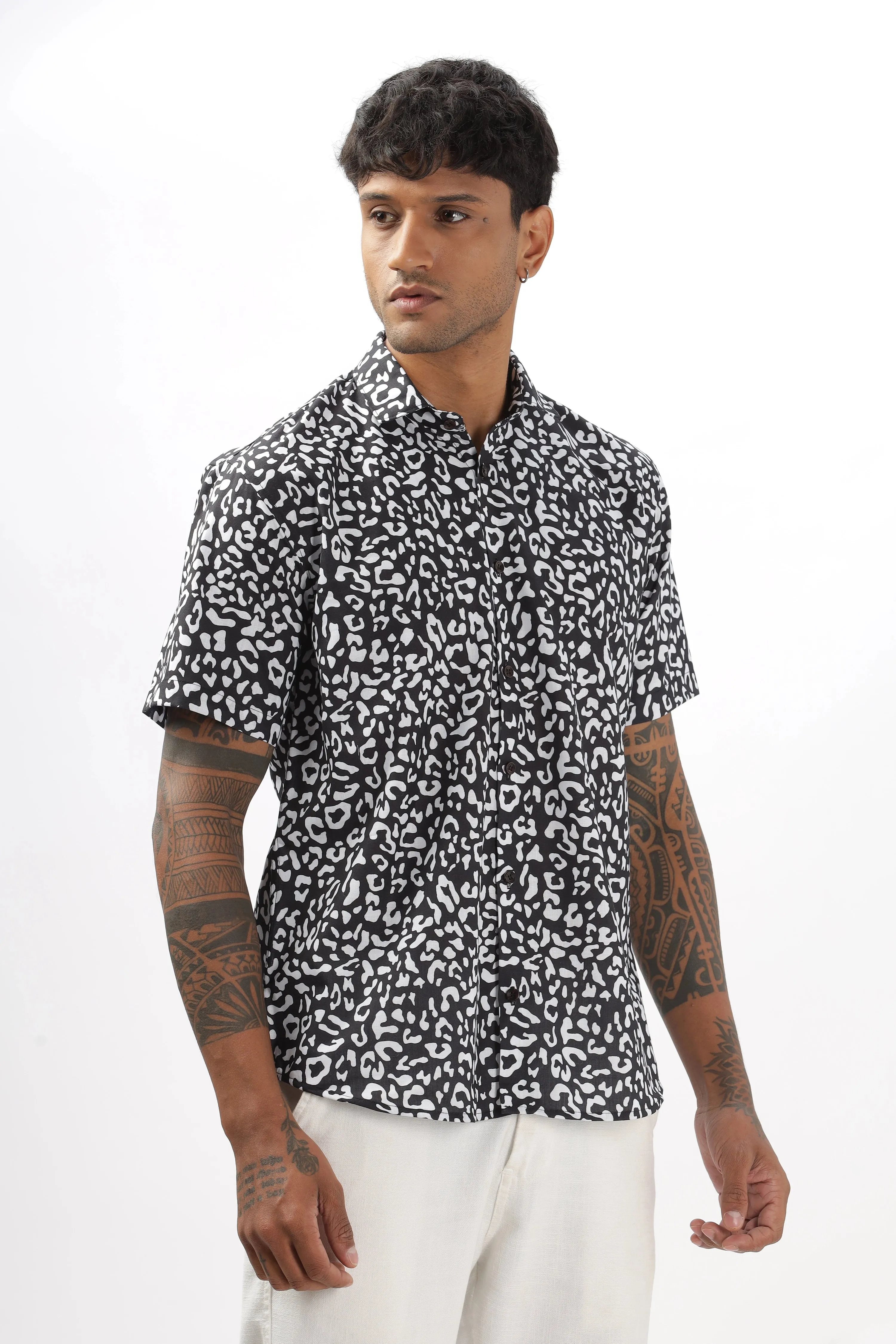 White leopard printed half sleeve shirt